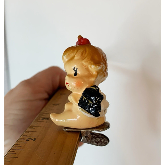 Vintage Cherub Angel Figurine Clip On Christmas Ornament Ceramic 1950's Baby - Picture 3 of 7